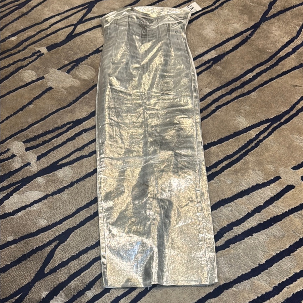 Zara Silver Sequin Strapless Maxi Dress